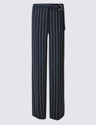 Checked Waist Wide Leg Trousers